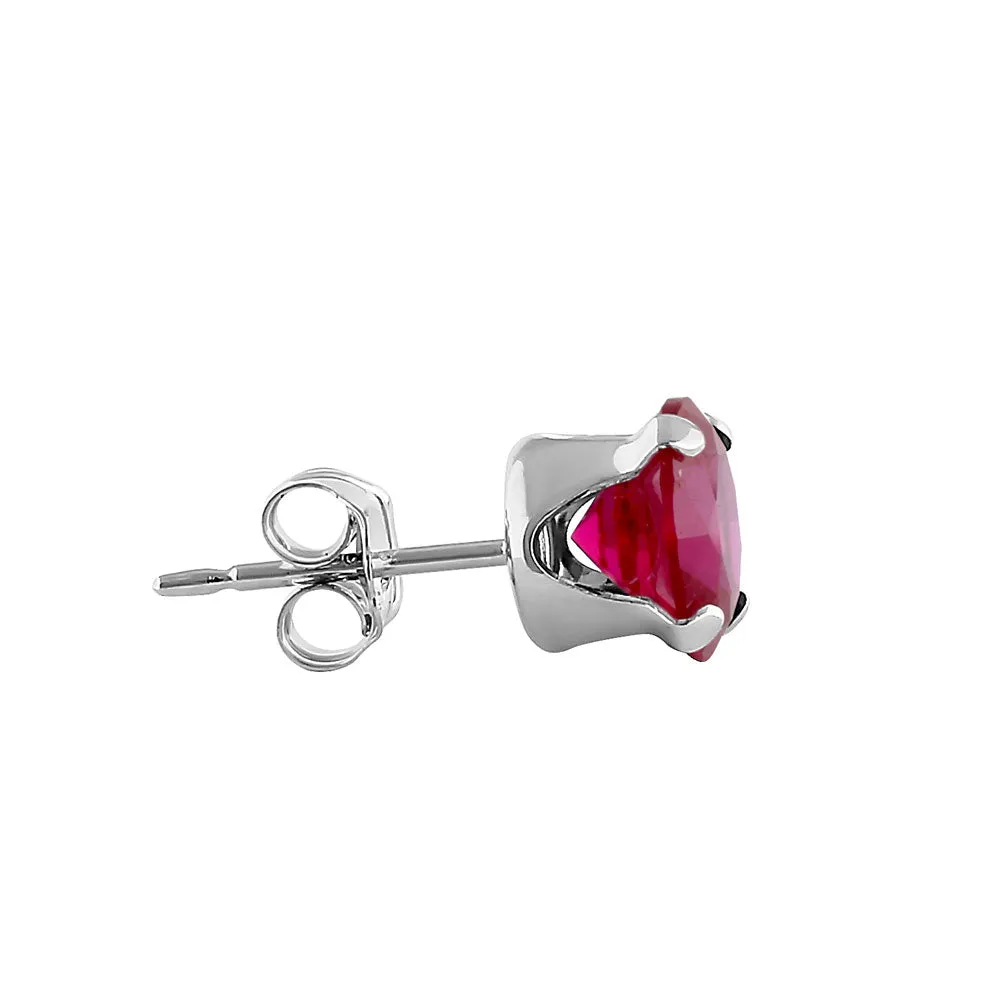 1.5ct Sterling Silver Round Ruby CZ Stud Earrings 6mm