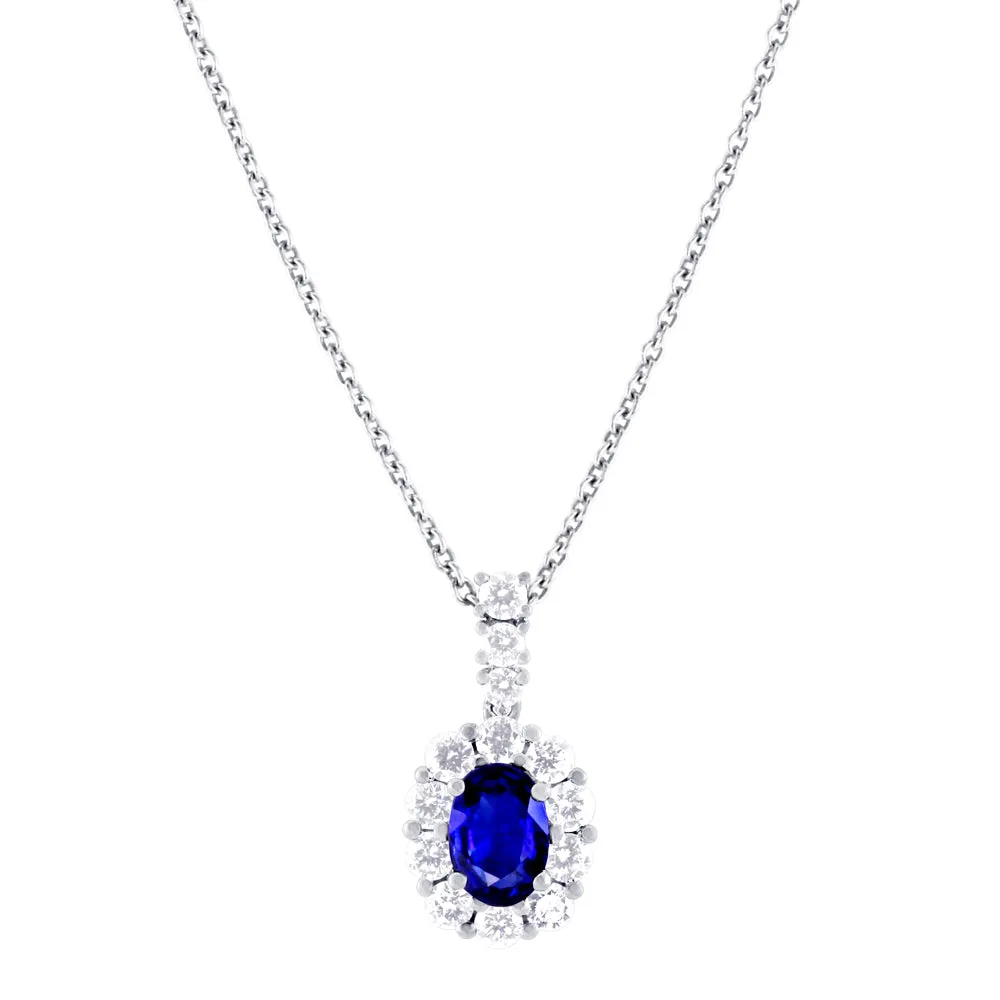 18ct White Gold 0.52ct Oval Cut Blue Sapphire and 0.41ct Diamond Pendant Only