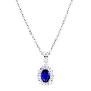 18ct White Gold 0.52ct Oval Cut Blue Sapphire and 0.41ct Diamond Pendant Only