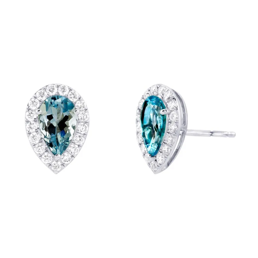 18ct White Gold 1.36ct Pear Cut Aquamarine And 0.40ct Diamond Halo Earrings SE4686(AQ)