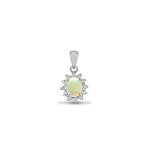 18ct White Gold Diamond And Opal Pendant