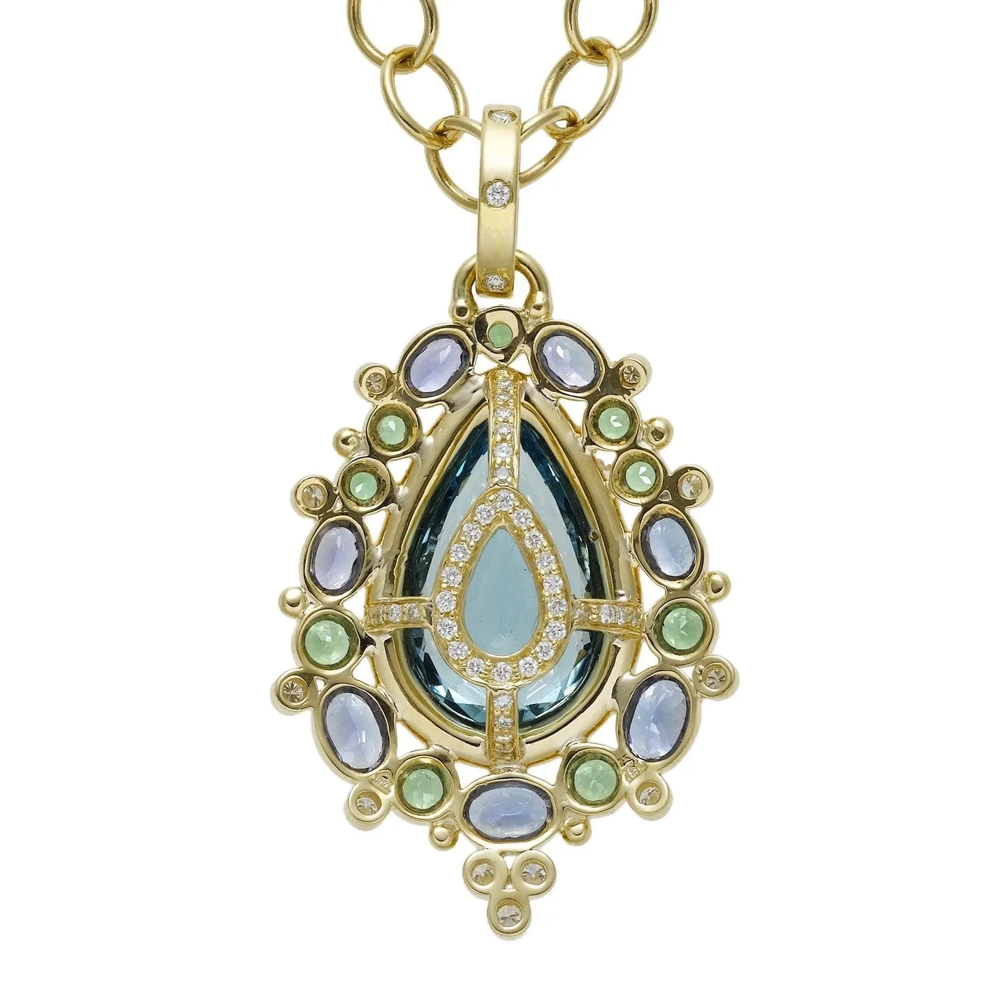 18K Artemis Pendant with santa maria aquamarine, tsavorite, tanzanite and diamond pavé