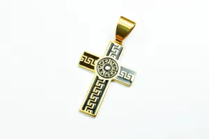 18K Gold Filled Black Enamel Cross Pendant Diamond Cut Size 38x25mm Chirstian Religious Cross Charm For Jewelry Making