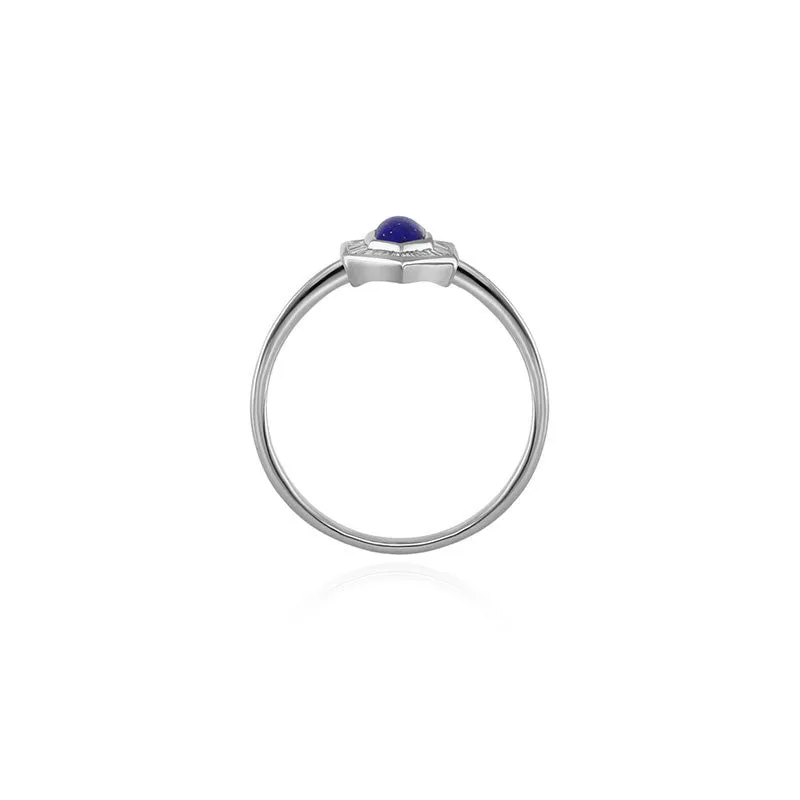 18k Gold Hexagonal Shape Lapis Diamond Ring