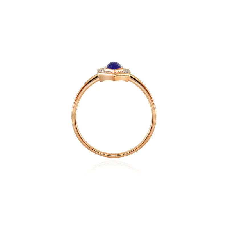 18k Gold Hexagonal Shape Lapis Diamond Ring