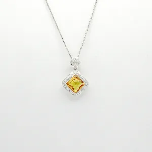 18K White Gold Citrine and Diamond Pendant and 16'' Necklace 14K White