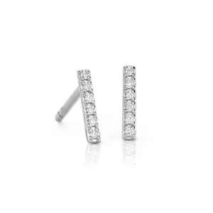 18k White Gold Diamond Bar Stud Earrings