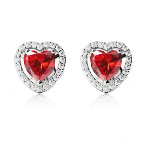 18k White Gold Plated 3 Ct Created Halo Heart Ruby Stud Earrings