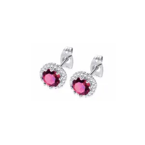 18k White Gold Plated 3 Ct Created Halo Round Ruby Stud Earrings