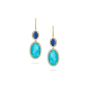 18kt Yellow Gold Diamond Earring with Lapis and Turquoise Stones