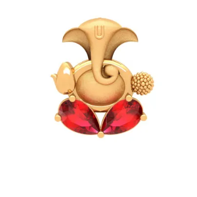 22k Ganesha Gold Pendant With Red Teardrop Gem From Goldlites Collection