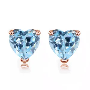 24k Rose Gold  Plated 1 Carat Heart Created Aquamarine Sapphire Stud Earrings