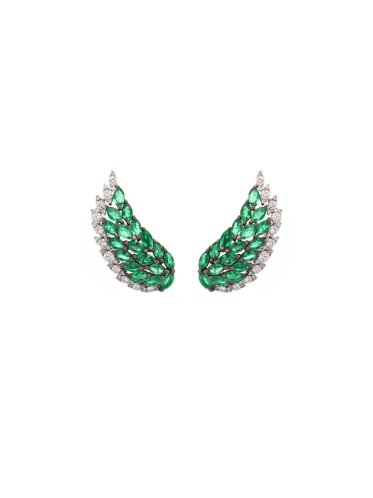 2.60ct Diamond Emerald 18K Gold Wing Climber Earrings