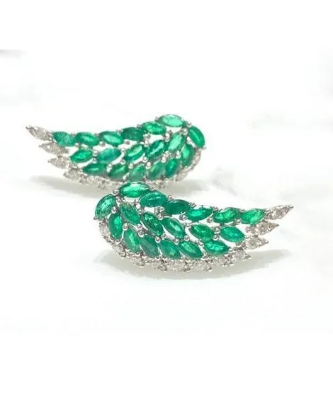 2.60ct Diamond Emerald 18K Gold Wing Climber Earrings