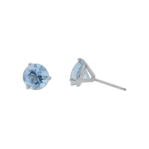 2.66ct 7.5mm Round Mozambican Aquamarine (N) Stud Earrings in 18k White Gold