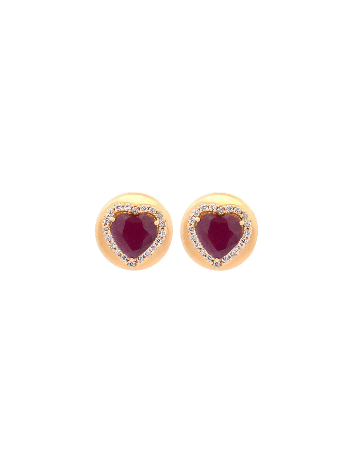 3.56ct Ruby 18K Gold Heart Stud Earrings