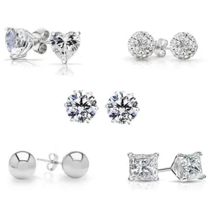 5-Pair Set: Sterling Silver Crystal Stud Set Made with Swarovski Elements