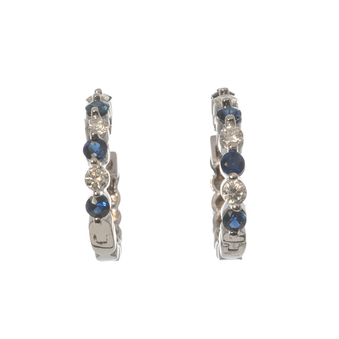 .56ct Sapphire & Diamond 14K White Gold Hoop Earrings