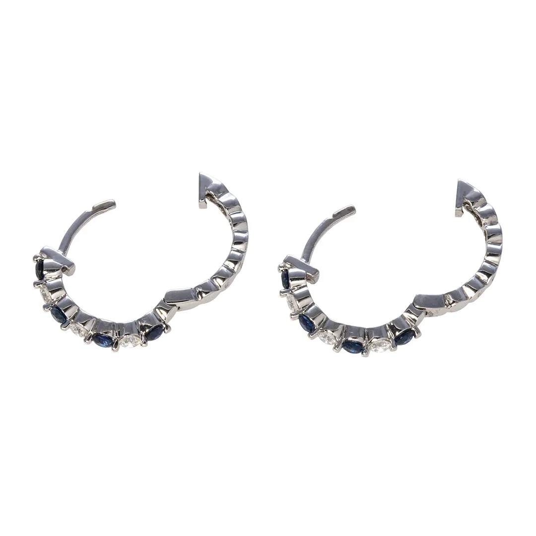 .56ct Sapphire & Diamond 14K White Gold Hoop Earrings