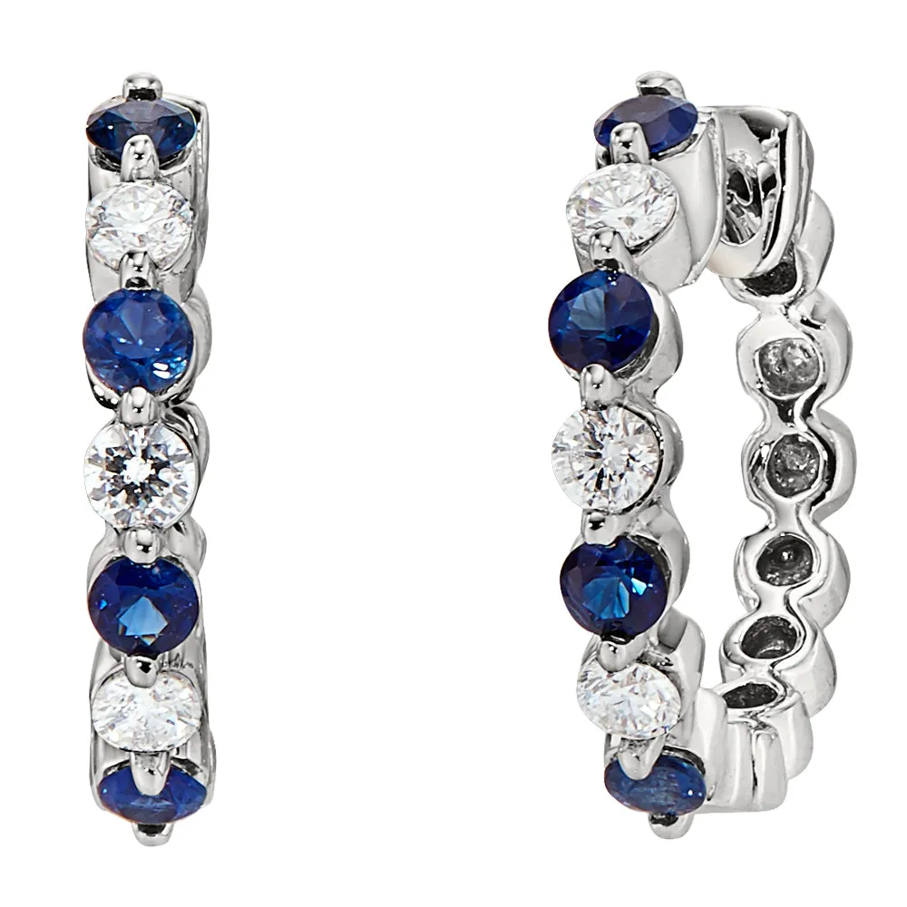 .56ct Sapphire & Diamond 14K White Gold Hoop Earrings