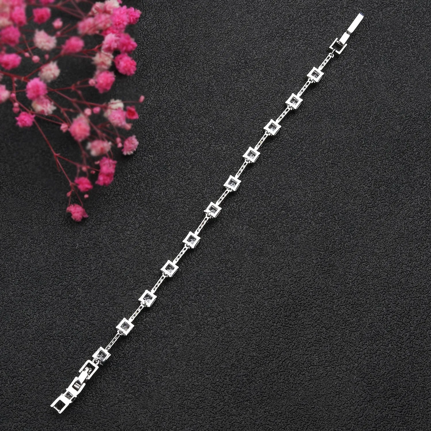 5A Cubic Zirconia Silver Bracelet Chains Simple for Women CK10140