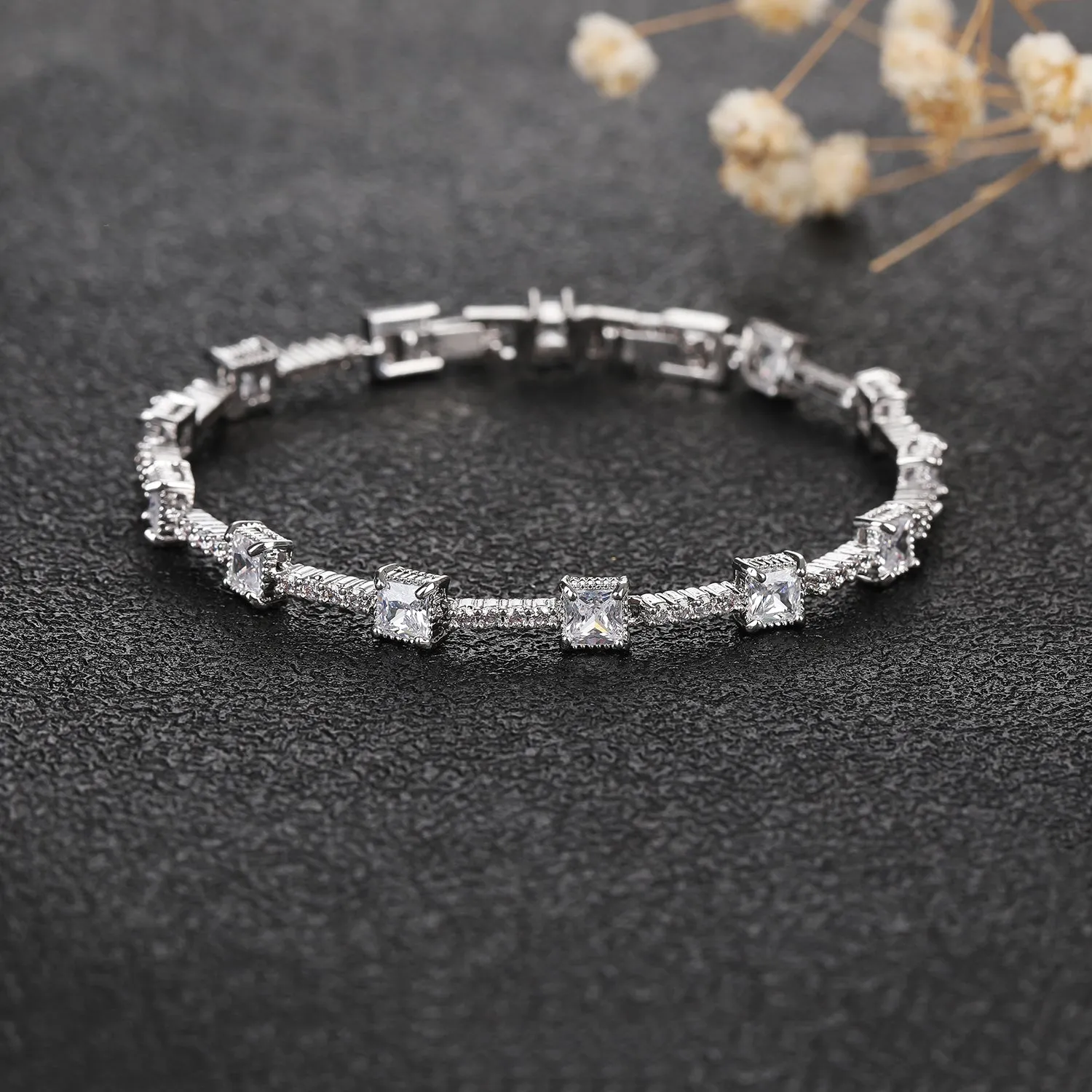 5A Cubic Zirconia Silver Bracelet Chains Simple for Women CK10140