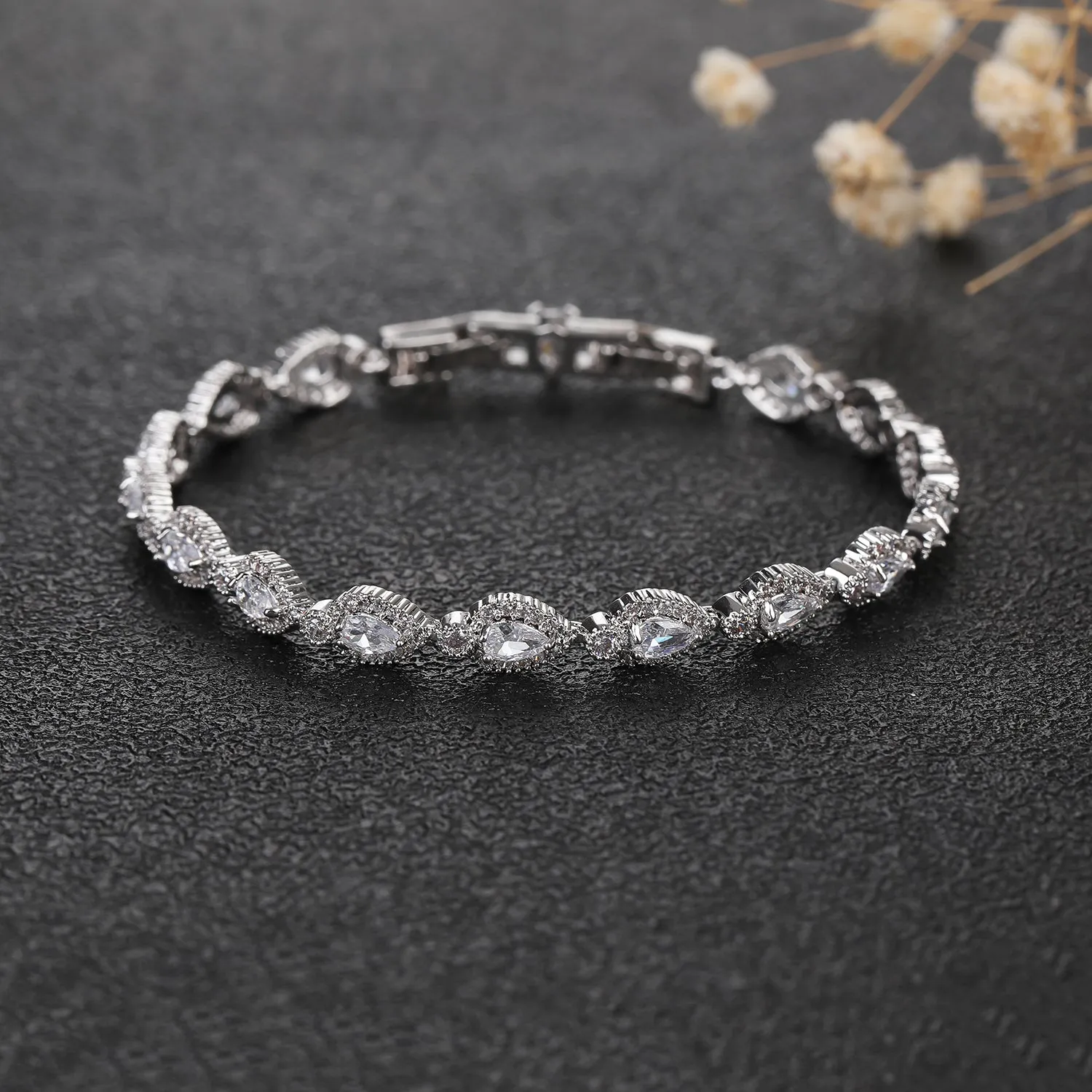 5A Cubic Zirconia Silver Bracelet Chains Simple for Women CK10142