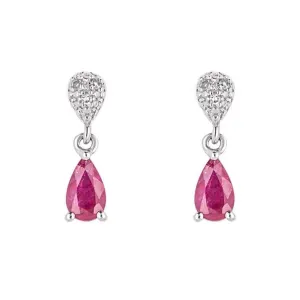 9ct White Gold Pear-Shaped Ruby & Diamond Drop Earrings