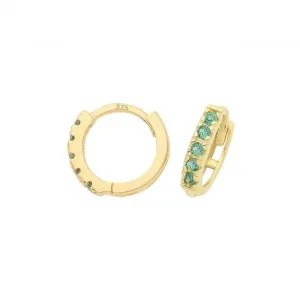 9ct Yellow Gold 7mm Emerald Green Zirconia Huggies - ER1179E