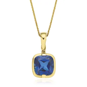 9ct Yellow Gold Cushion Cut 8mm Created Blue Sapphire Enhancer Pendant