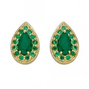 9ct Yellow Gold Teardrop Emerald Stud Earrings GE2397G