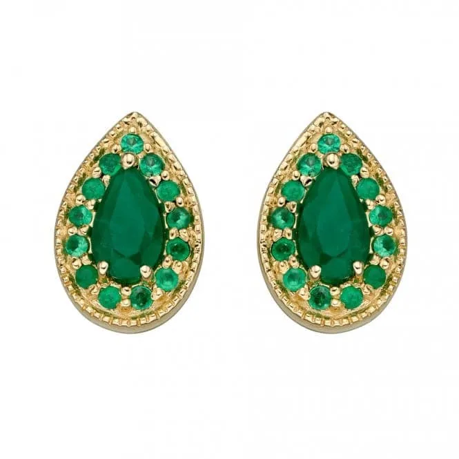 9ct Yellow Gold Teardrop Emerald Stud Earrings GE2397G