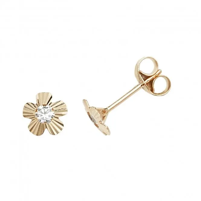 9ct Yellow Gold Zirconia Flower Stud Earrings ES621