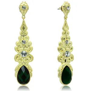 Alamode Gold & Brush Brass Earrings with Synthetic Synthetic Glass in Emerald