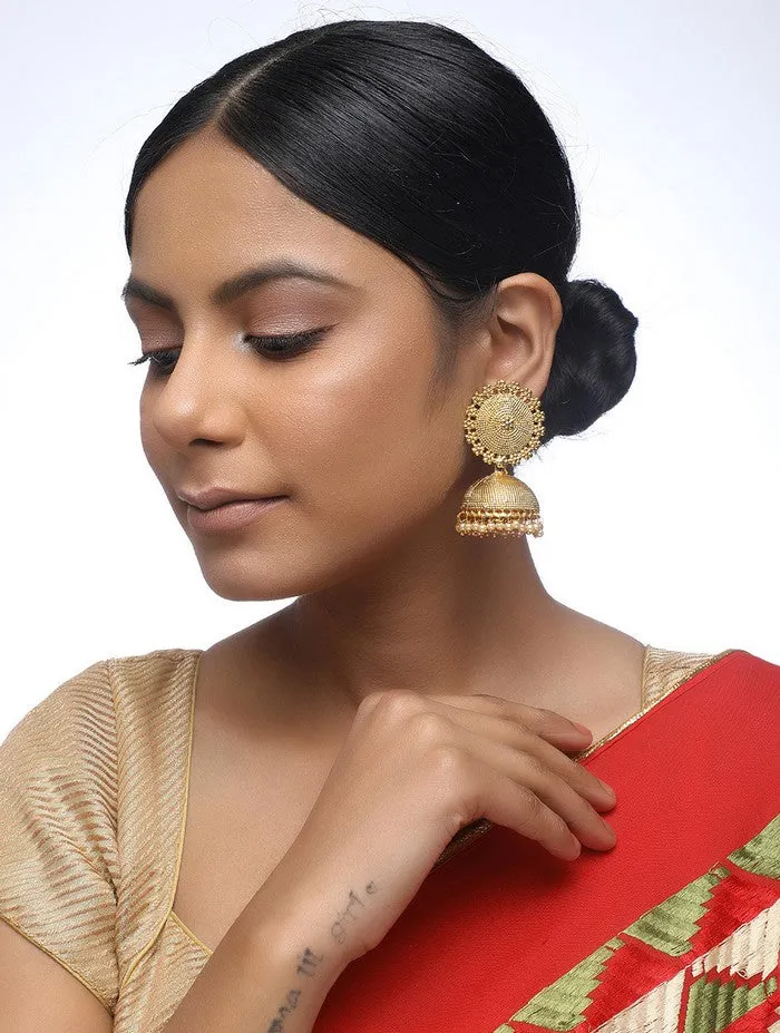 Alloy Jhumka Earrings in Gold