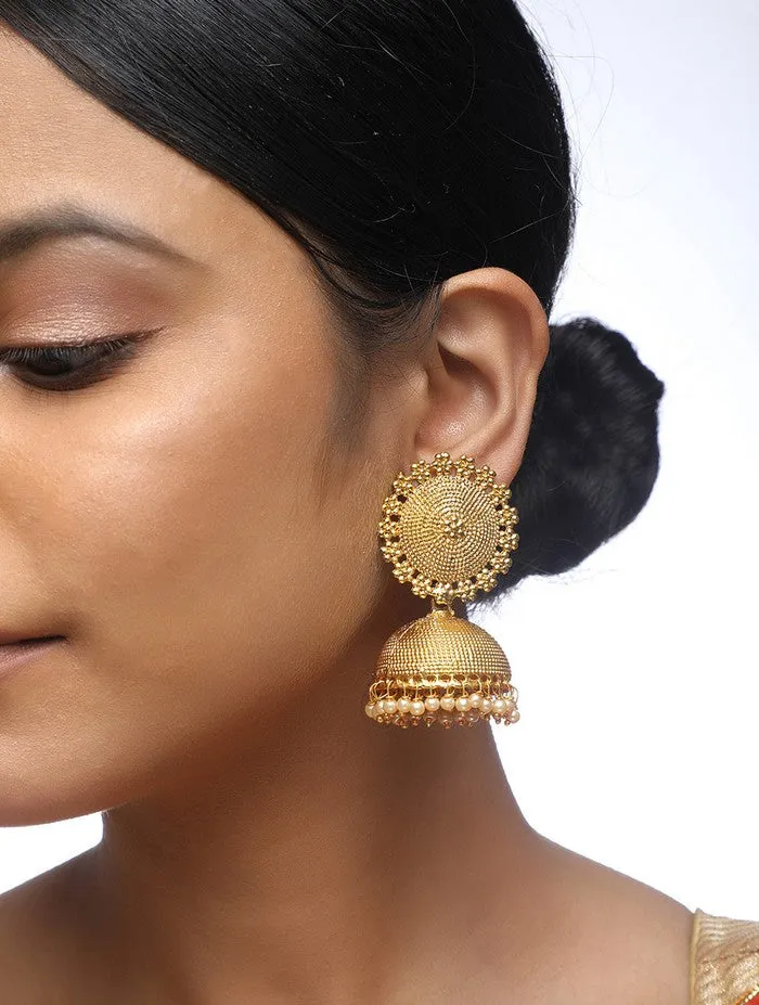 Alloy Jhumka Earrings in Gold