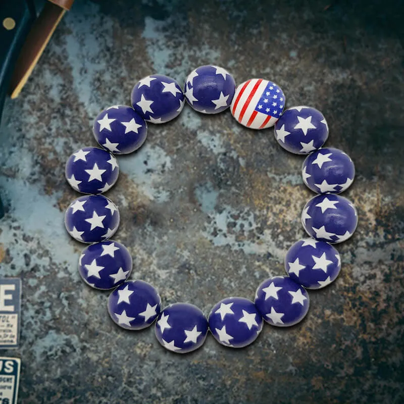 American Flag Wood Beaded Bracelet