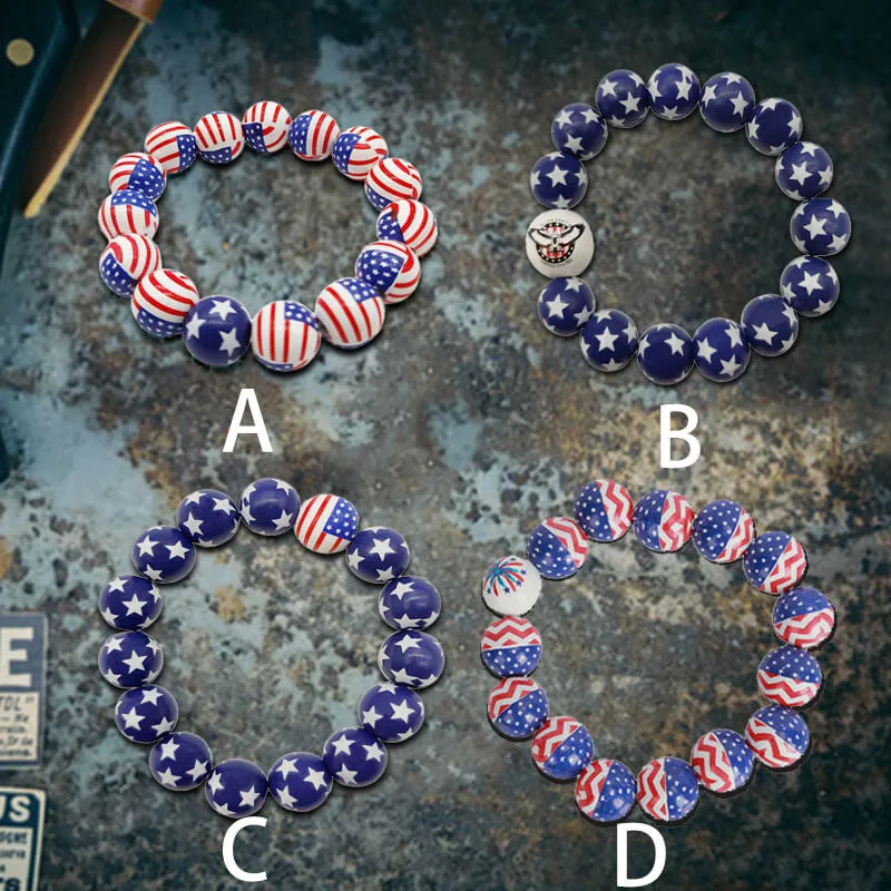 American Flag Wood Beaded Bracelet