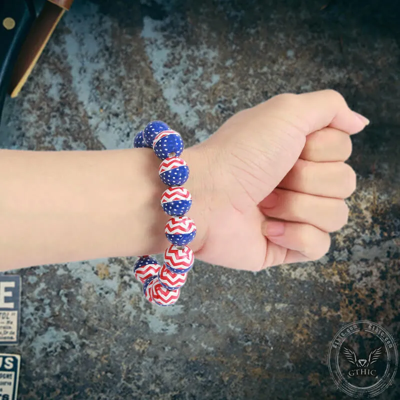 American Flag Wood Beaded Bracelet