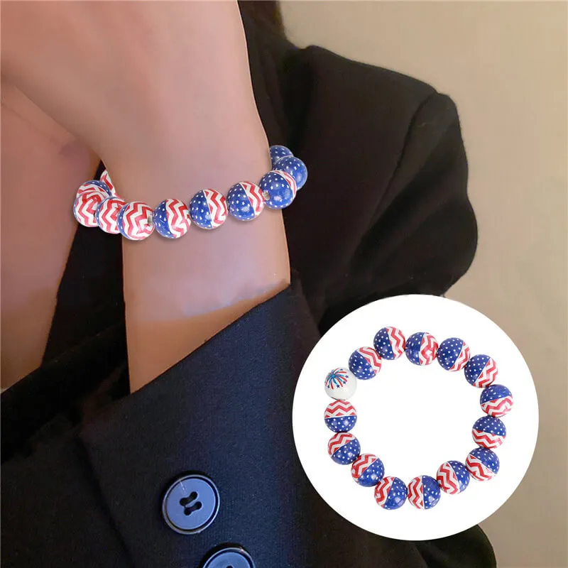 American Flag Wood Beaded Bracelet