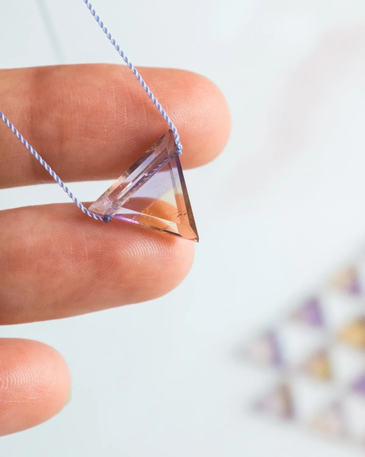 Ametrine Triangle Vegan Silk Necklace