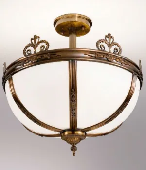 Antique Bronze And White Satin Glass Ceiling Light