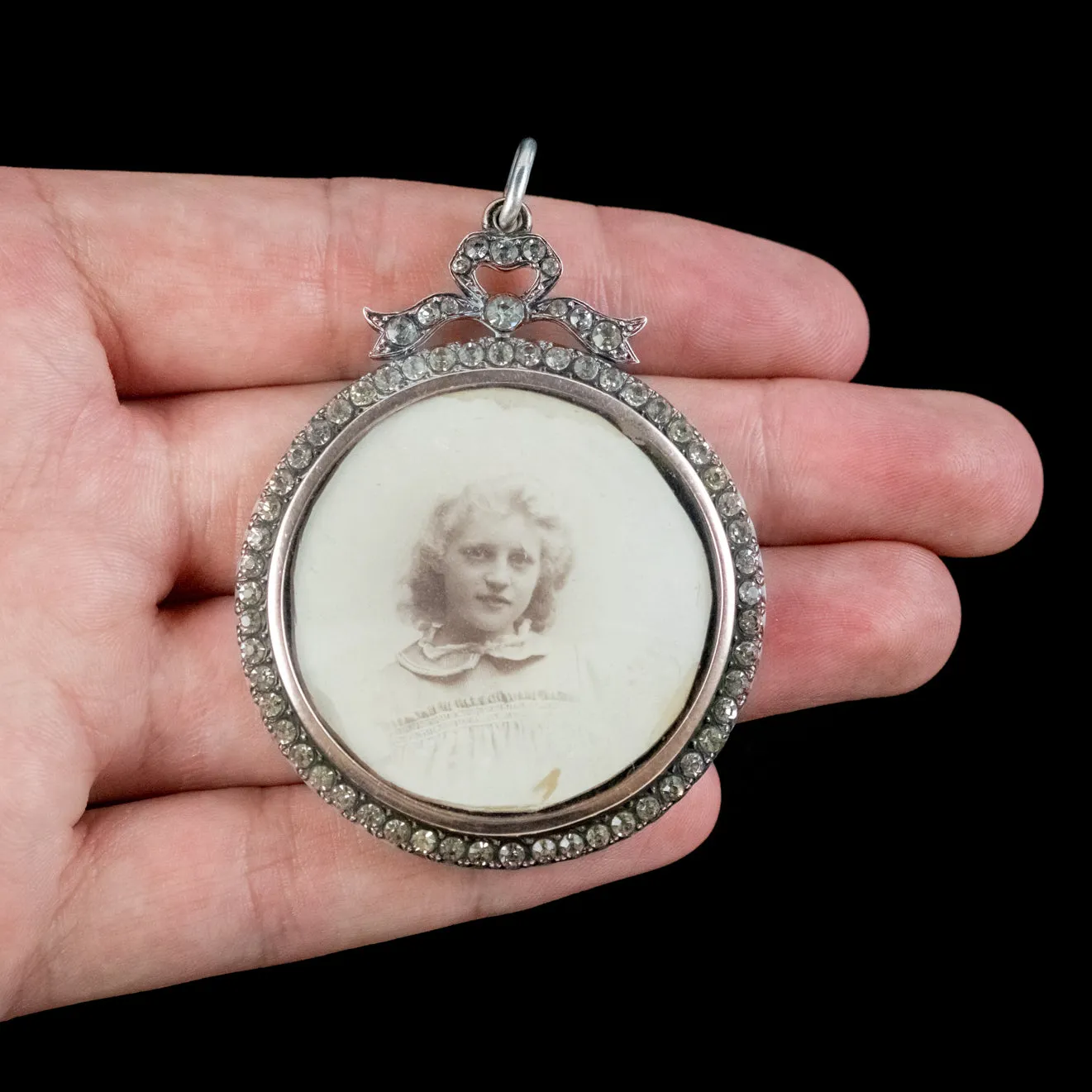 Antique Edwardian Paste Photo Locket Pendant Sterling Silver Circa 1915