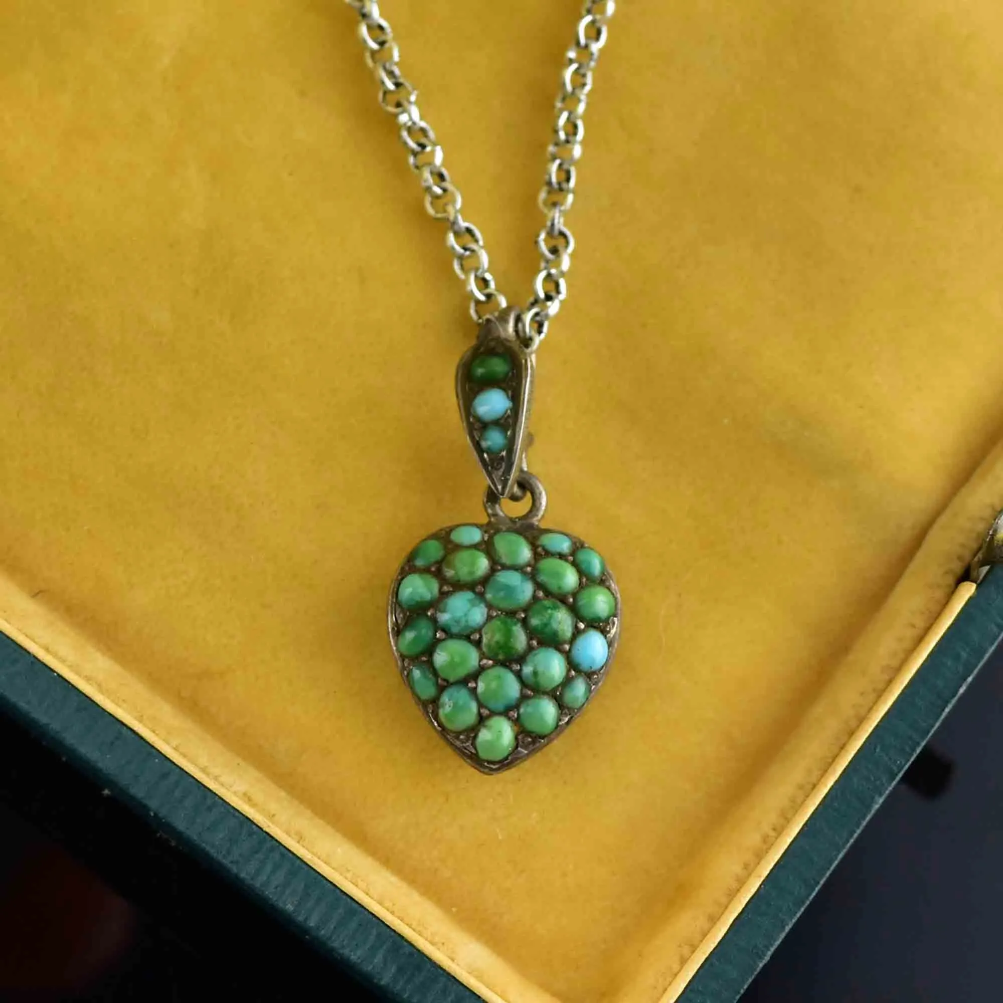 Antique Silver Turquoise Heart Locket Necklace