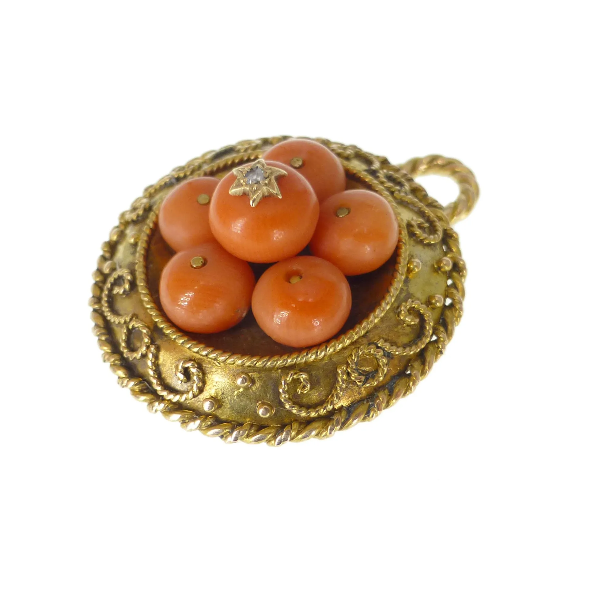 Antique Victorian 15ct Gold Coral & Diamond Locket