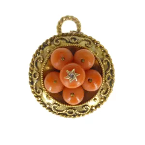 Antique Victorian 15ct Gold Coral & Diamond Locket