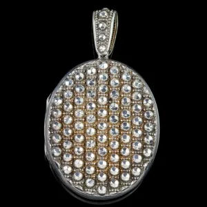 Antique Victorian Hand Cut Silver Studded Locket Silver Circa 1900