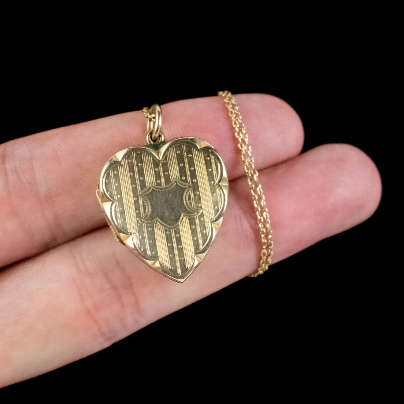 Antique Victorian Heart Locket Necklace 9ct Gold Circa 1900