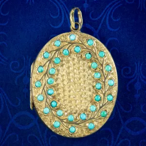 Antique Victorian Turquoise Laurel Locket 18ct Gold Gilt