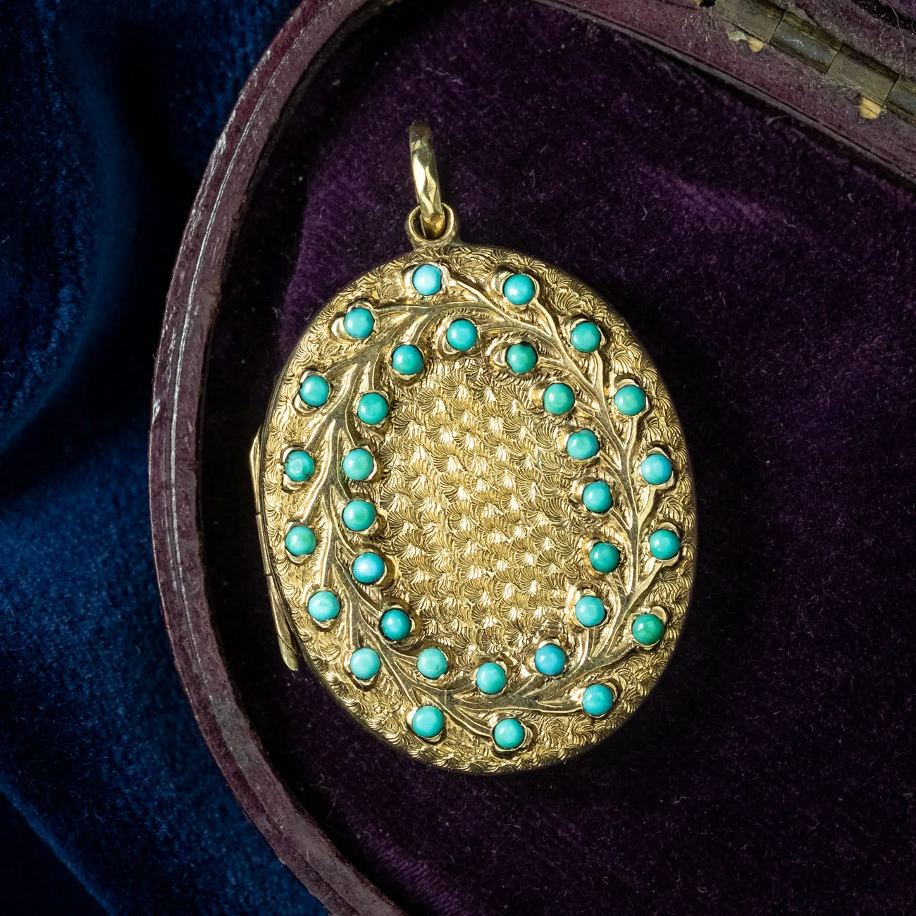 Antique Victorian Turquoise Laurel Locket 18ct Gold Gilt